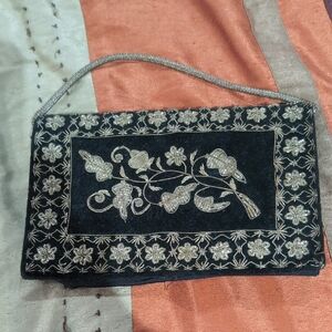 Vintage Black Velvet Embellished Clutch
